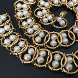 Vintage Necklace FANCY Faux Pearl Gold tone Chain Jewelry